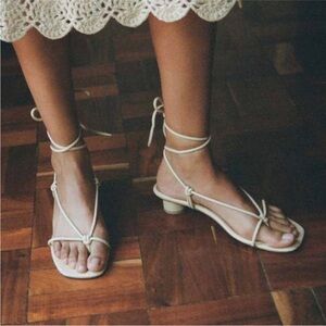 LOQ Dora Barely There Beige Leather Strappy Low Heel Sandals